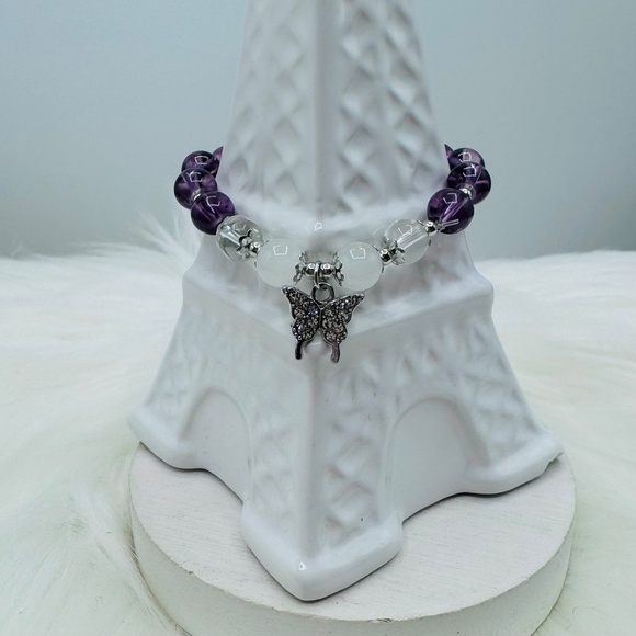 Violet & Blue Beaded w/ Sparkly Butterfly Charm Bracelet Bundle- Small wrists - Picture 6 of 7